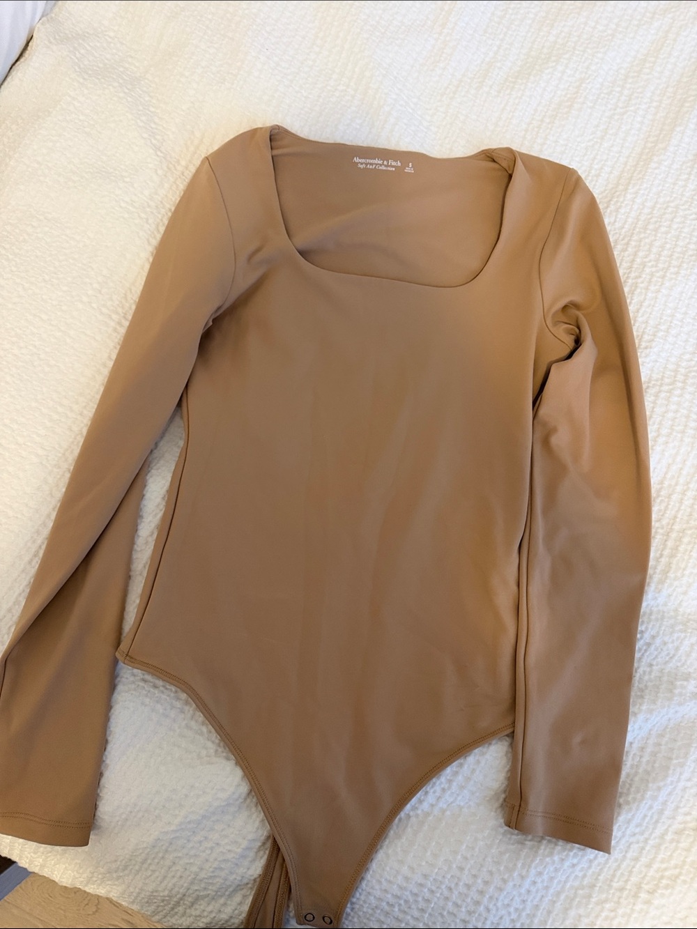 Abercrombie & Fitch Long Sleeve Scoop Neck Bodysuit - Camel